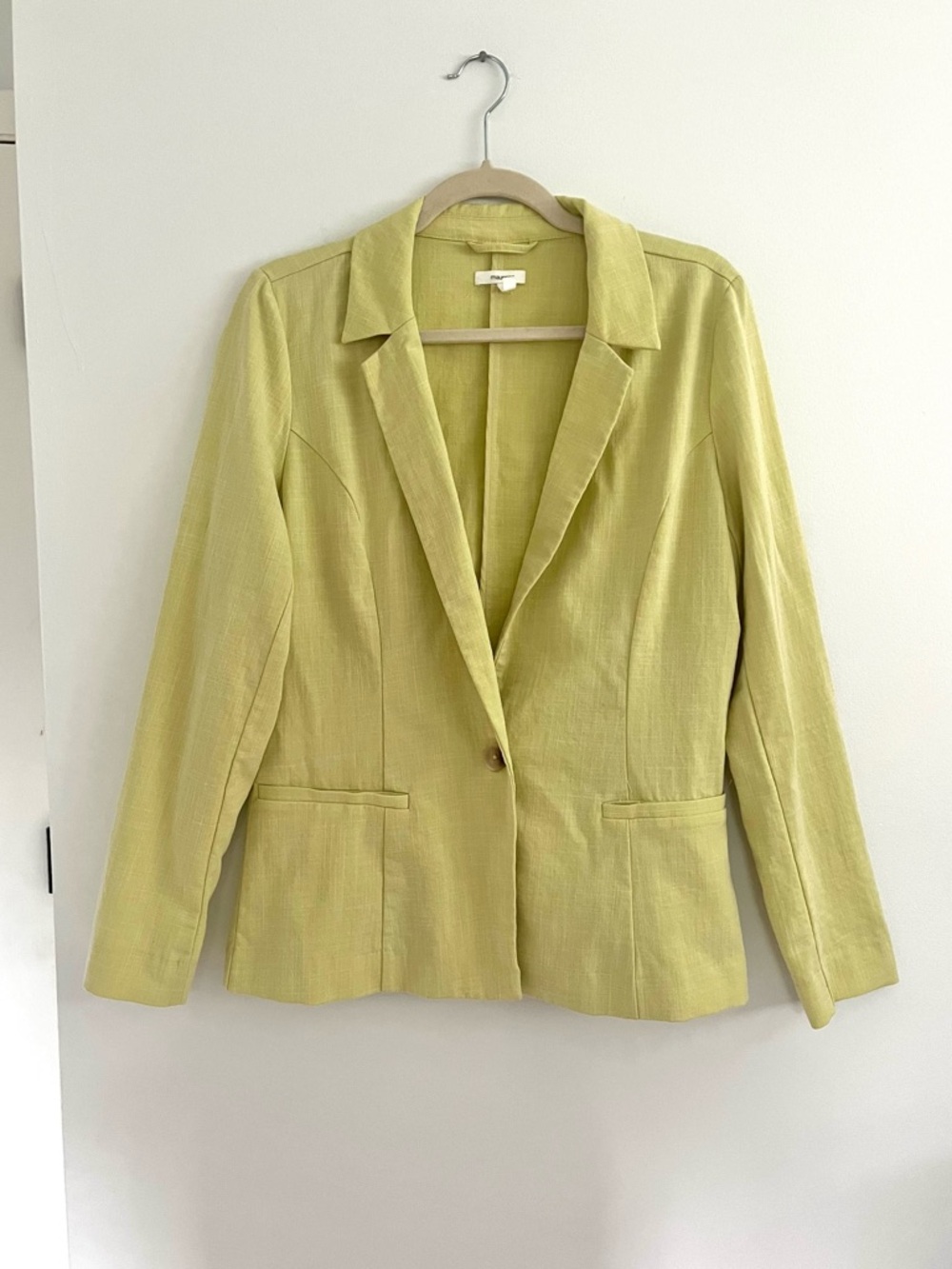 Maurices Linen Like Blazer Lemon Lime Green Single-Button Spring Staple Small